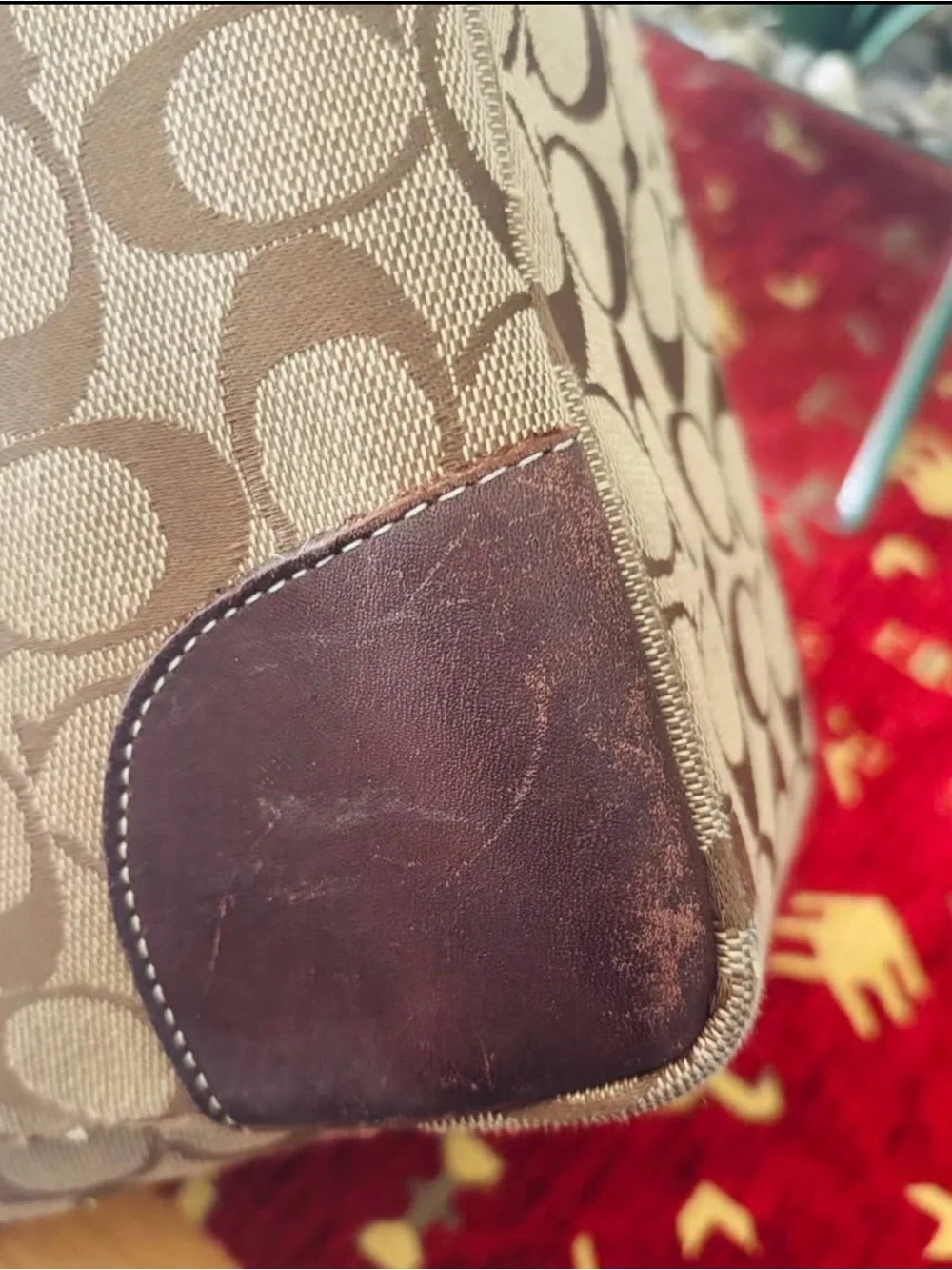 COACH Tan and Brown Signature Canvas Tote with Leather Trim - Picture 6 of 9